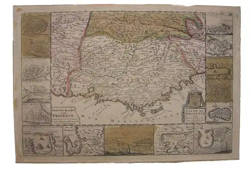 Carte de Provence altkolorierte Kupferstichkarte 1729 de la Feuille Randleisten