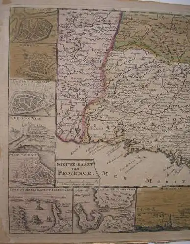 Carte de Provence altkolorierte Kupferstichkarte 1729 de la Feuille Randleisten