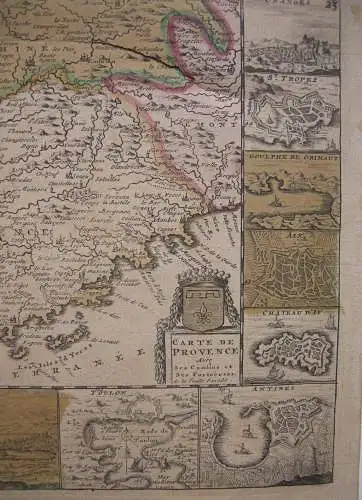 Carte de Provence altkolorierte Kupferstichkarte 1729 de la Feuille Randleisten