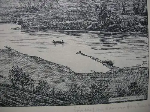 Hans Thoma (1839-1924) Frühling am Main Franken Lithographie 1901 signiert