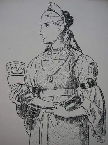 Hans Thoma (1839-1924) Gutrun Gudrun Göttin Germanen Lithographie 1896 signiert