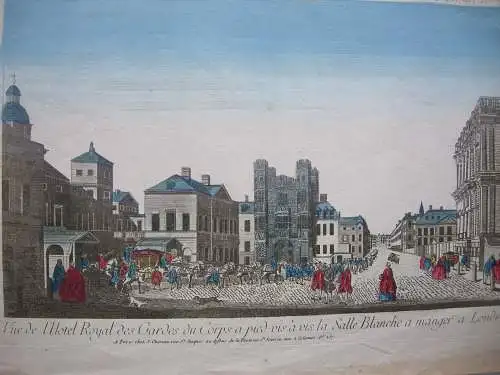 London Hotel Royal des Gardes Salle Blance  1780 Guckkastenblatt vue d'optique