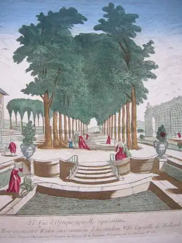 Vue d’optique Guckkastenblatt Schloss Waker Amsterdam kolor Kupferstich 1750