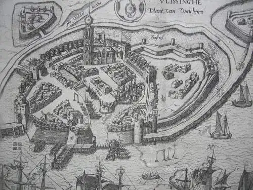 Vlissingen Vogelschauplan Bird's Eye View Kupferst Guicciardini 1582 Niederlande