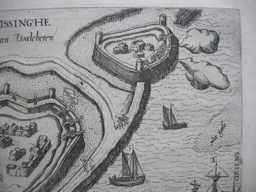 Vlissingen Vogelschauplan Bird's Eye View Kupferst Guicciardini 1582 Niederlande