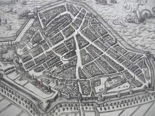 Hoorn Vogelschauplan Bird's Eye View Kupferstich Guicciardini 1582 Niederlande