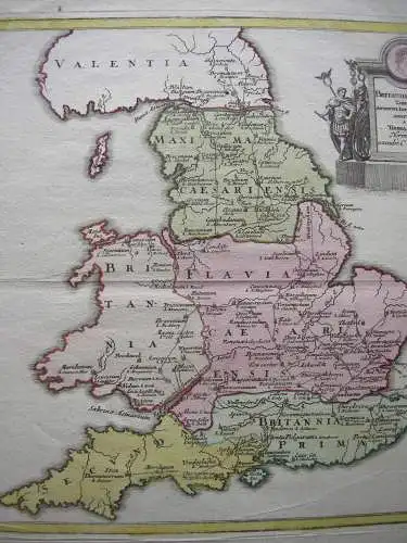 Antike England Römische Provinzen altkolor Kupferstichkarte Th. Gale Weigel 1730