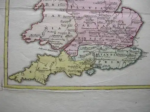 Antike England Römische Provinzen altkolor Kupferstichkarte Th. Gale Weigel 1730