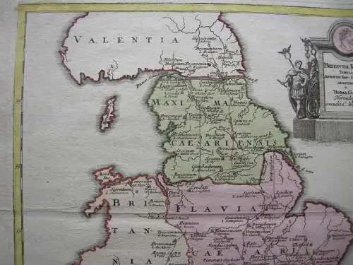 Antike England Römische Provinzen altkolor Kupferstichkarte Th. Gale Weigel 1730