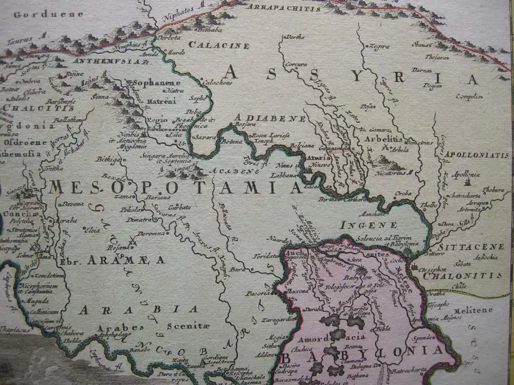 Antike Mesopotamien Assyrien Babylonien altkolor Kupferstichkarte Weigel 1730 2