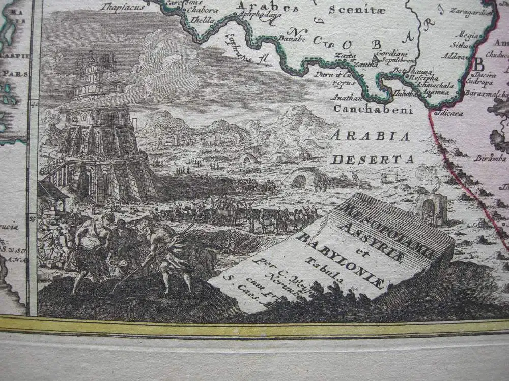 Antike Mesopotamien Assyrien Babylonien altkolor Kupferstichkarte Weigel 1730 3