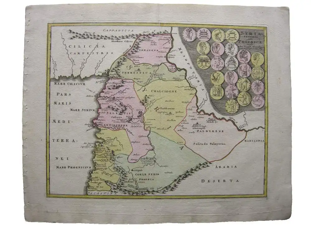 Antike Jordanien Syrien altkolor Kupferstichkarte Weigel 1730 0