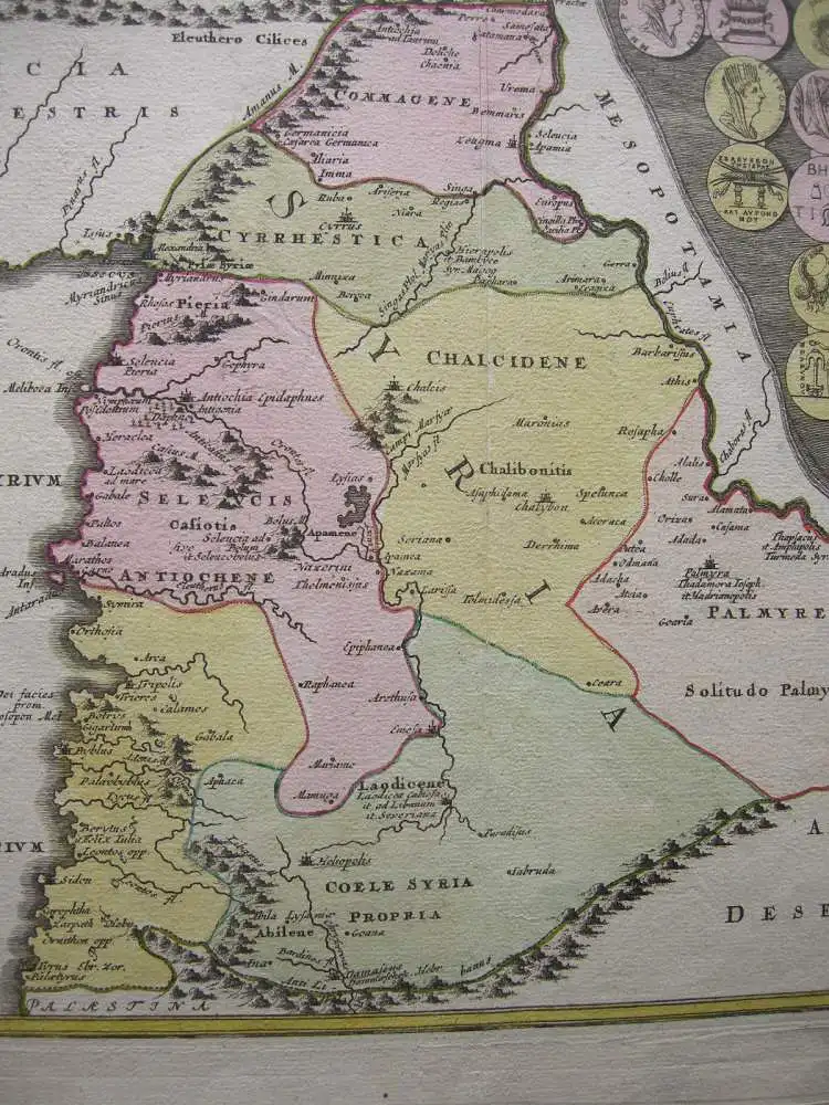 Antike Jordanien Syrien altkolor Kupferstichkarte Weigel 1730 1