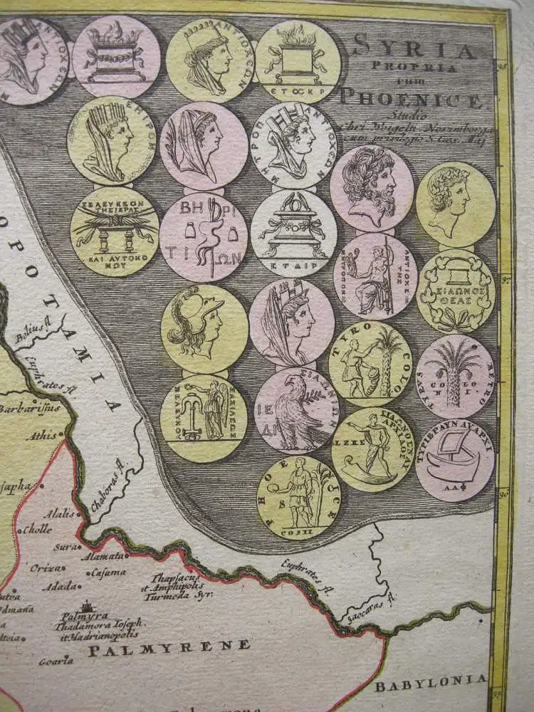 Antike Jordanien Syrien altkolor Kupferstichkarte Weigel 1730 2