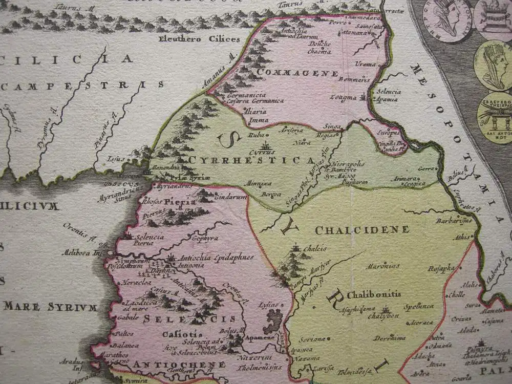 Antike Jordanien Syrien altkolor Kupferstichkarte Weigel 1730 4