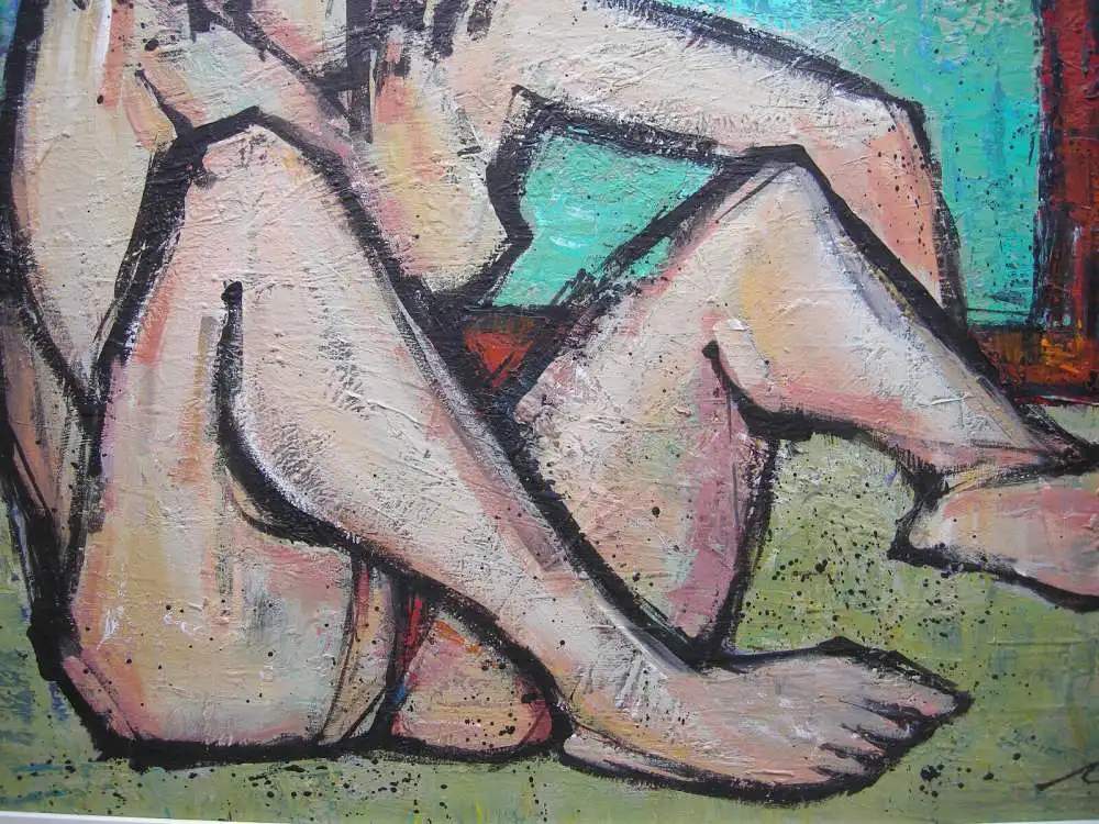 Hans Prähofer (1920-2005) Weiblicher sitzender Akt Acryl Leinen 2000 signiert 3