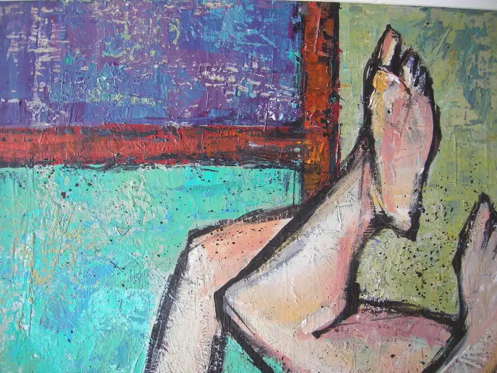 Hans Prähofer (1920-2005) Weiblicher sitzender Akt Acryl Leinen 2000 signiert 4