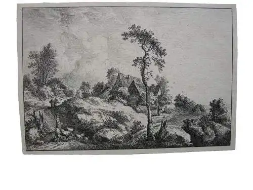 Johann Chr. Klengel (1751-1824) Dorf in hügeliger Landschaft Orig Radierung 1775