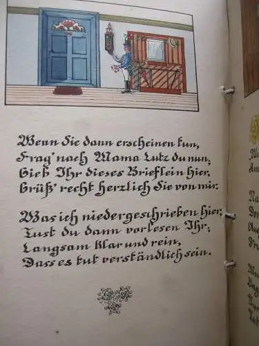 Wenig aber von Herzen Sohn an Vater Manuskript Aquarelle Kalligraphie 1914 Unik