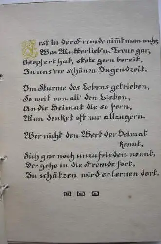 Wenig aber von Herzen Sohn an Vater Manuskript Aquarelle Kalligraphie 1914 Unik