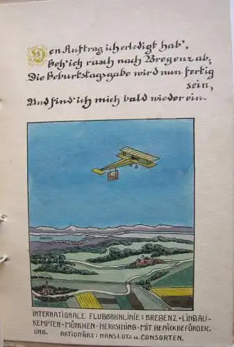 Wenig aber von Herzen Sohn an Vater Manuskript Aquarelle Kalligraphie 1914 Unik