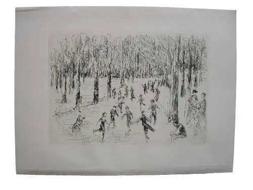 Max Liebermann (1847-1935) Schlittschuhläufer Radierung 1923 Impressionismus