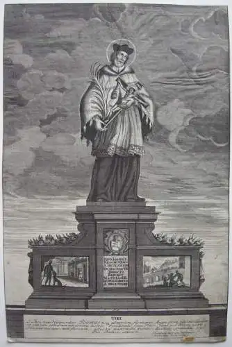 Hl. Joh Nepomuk Statue Karlsbrücke Prag Kupferstich 1714 Aug. Neurautter Prokoff