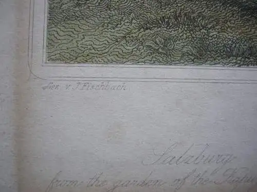 Salzburg Ansicht vom Kapuzinerberg kolor Stahlstich C. Huber nach Fischbach 1850