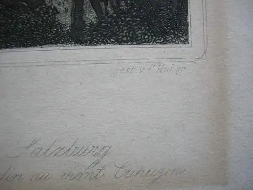 Salzburg Ansicht vom Kapuzinerberg kolor Stahlstich C. Huber nach Fischbach 1850