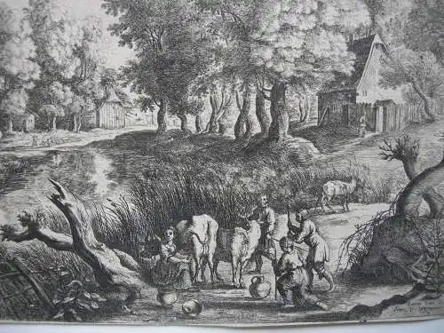 Lucas VAN UDEN (1595-1672) Dorf am Kanal Radierung nach Rubens 1640