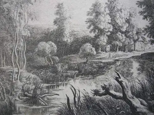 Lucas VAN UDEN (1595-1672) Dorf am Kanal Radierung nach Rubens 1640