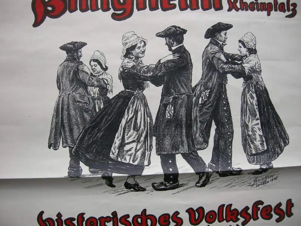 Plakat  Purzelmarkt Billigheim Landau Orig Lithografie Strieffler 1910 Volksfest 1