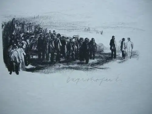 Max Mayrshofer (1875-1950) Menschenmenge Lithografie um 1910 signiert