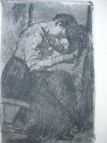 Max Mayrshofer  (1875-1950) sitzende weibliche Gestat Radierung 1914 signiert