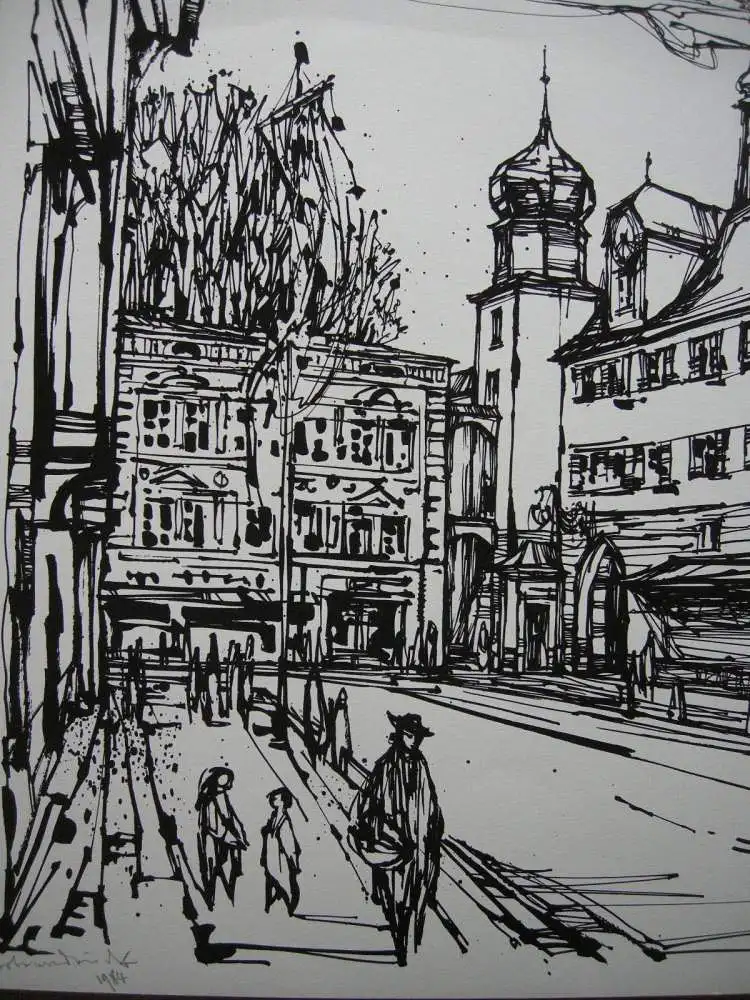 Hans Prähofer (1920-2005) Rosenheim altstadt Serigrafie 1984 signiert 1
