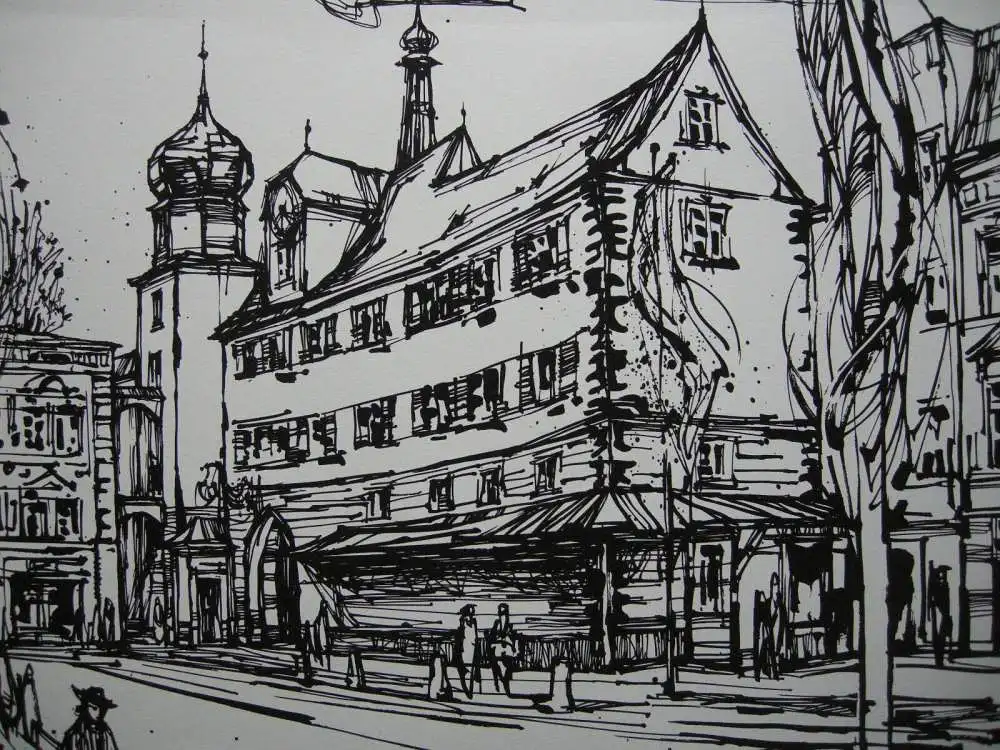Hans Prähofer (1920-2005) Rosenheim altstadt Serigrafie 1984 signiert 2