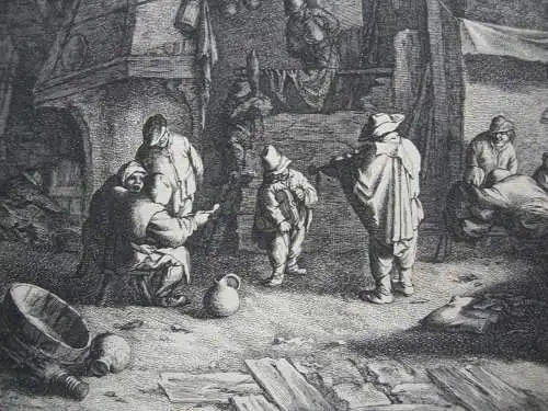 Jan de Visscher (1636-1692)  Zecher in der Taverne Orig Radierung 1680