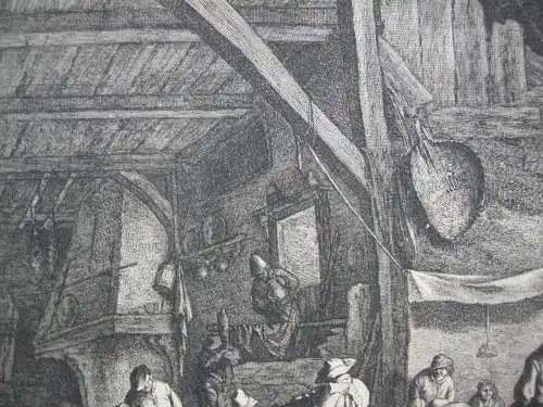 Jan de Visscher (1636-1692)  Zecher in der Taverne Orig Radierung 1680