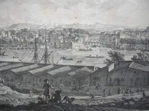 Bayonne France Frankreich Port Orig. Radierung 1764 Pyrénées-Atlantique Vernet