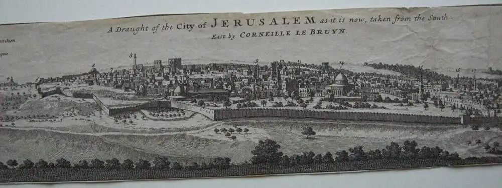 Jerusalem Panorama-Ansicht Kupferstich Corneille Le Bruyn 1725 Israel Palästina 2
