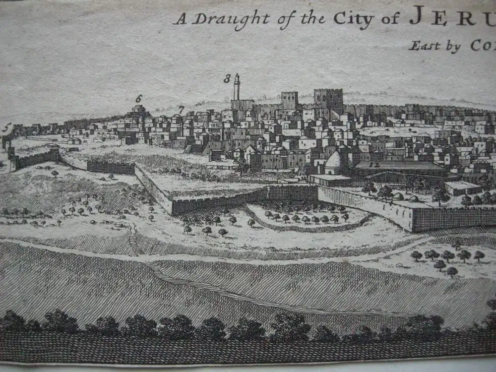 Jerusalem Panorama-Ansicht Kupferstich Corneille Le Bruyn 1725 Israel Palästina 4