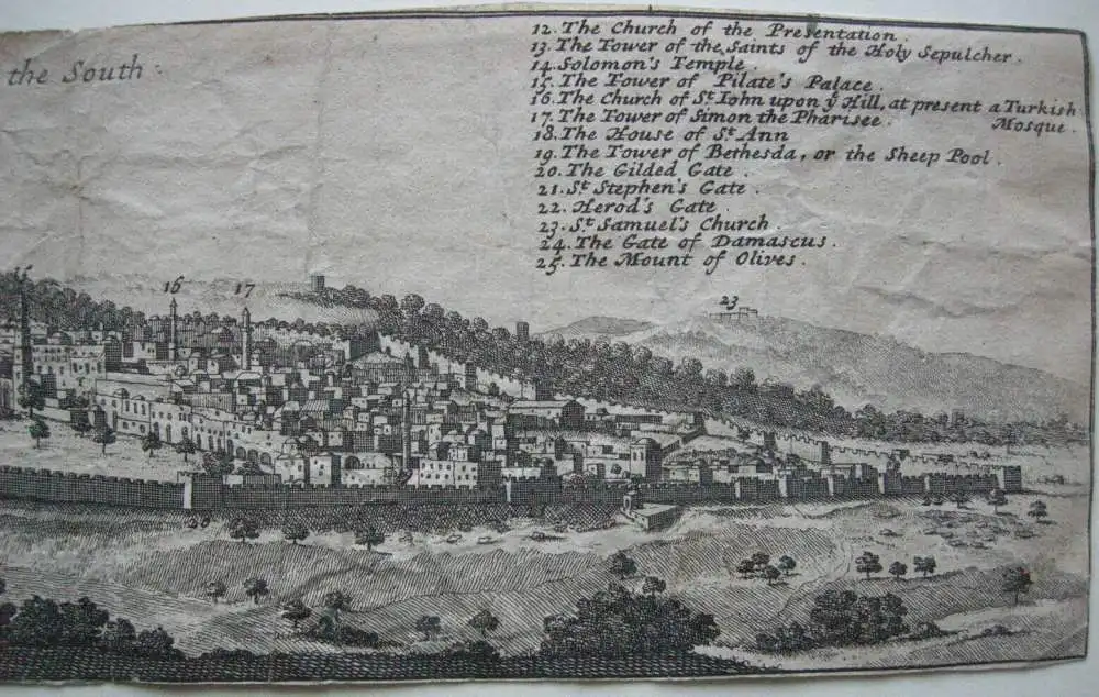 Jerusalem Panorama-Ansicht Kupferstich Corneille Le Bruyn 1725 Israel Palästina 7