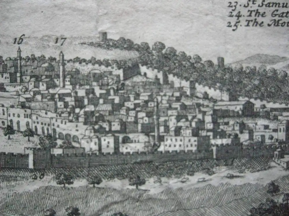 Jerusalem Panorama-Ansicht Kupferstich Corneille Le Bruyn 1725 Israel Palästina 8