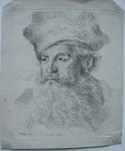 Henri Coussin (1709-1779) Rembrandt Selbstportrait Radierung nach Rembrandt 1780