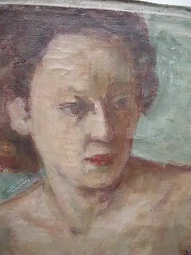 Weiblicher Akt Halbfigur unbekannter Künstler Öl auf Leinwand