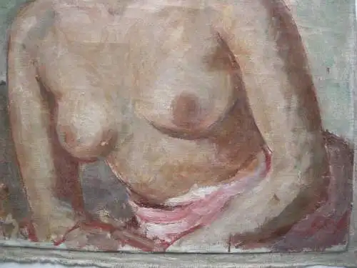 Weiblicher Akt Halbfigur unbekannter Künstler Öl auf Leinwand