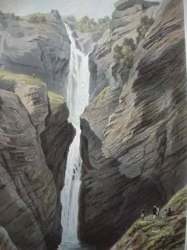 Wasserfall Oberer Reichenbach Berner Oberland Orig Farblithografie 1830 Schweiz