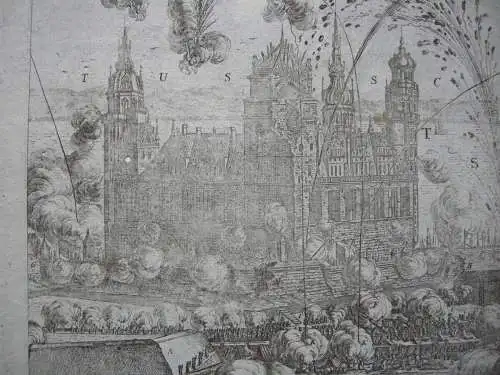 Kronborg Hamletschloss Danmark 2. Nordischer Krieg Belagerung Kupferstich 1696