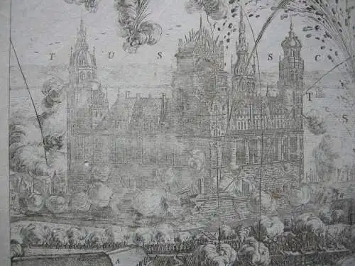 Kronborg Hamletschloss Danmark 2. Nordischer Krieg Belagerung Kupferstich 1696