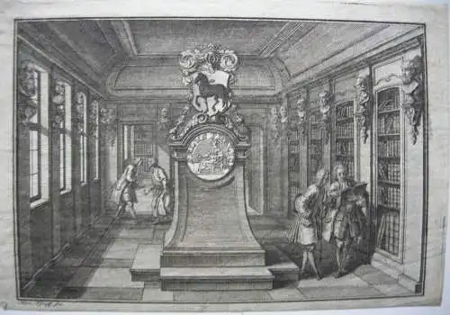 Martin Tyroff (1704-1759) Barocke Bibliothek Figuren Adelswappen Kupferst 1740